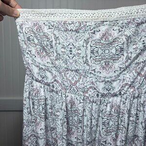 Torrid Super Soft Knit Strapless Tube Top Blouse Paisley Floral Lace Trim L Pink